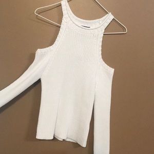 White open shouldered long sleeve sweater